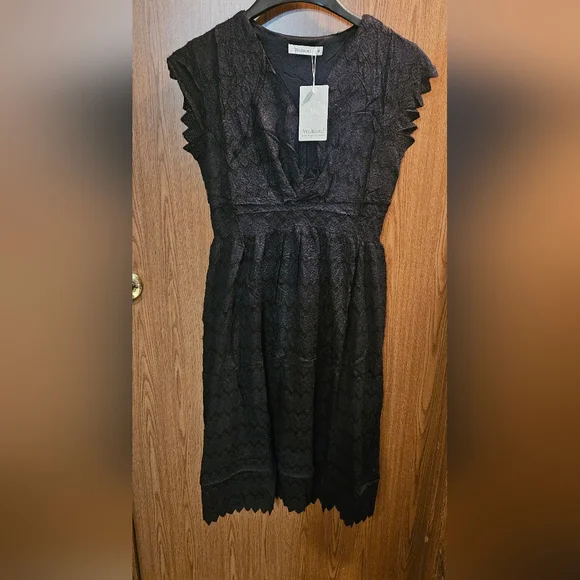 Chic Black Lace Midi Dress - Picture 1 of 4